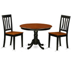 East West Furniture HLAN3-BCH-W 3 Piece Dining Table Set for Small Spaces Contains a Round Dining Room Table with Pedestal and 2 Wood Seat Chairs, 42x42 Inch, Black & Cherry