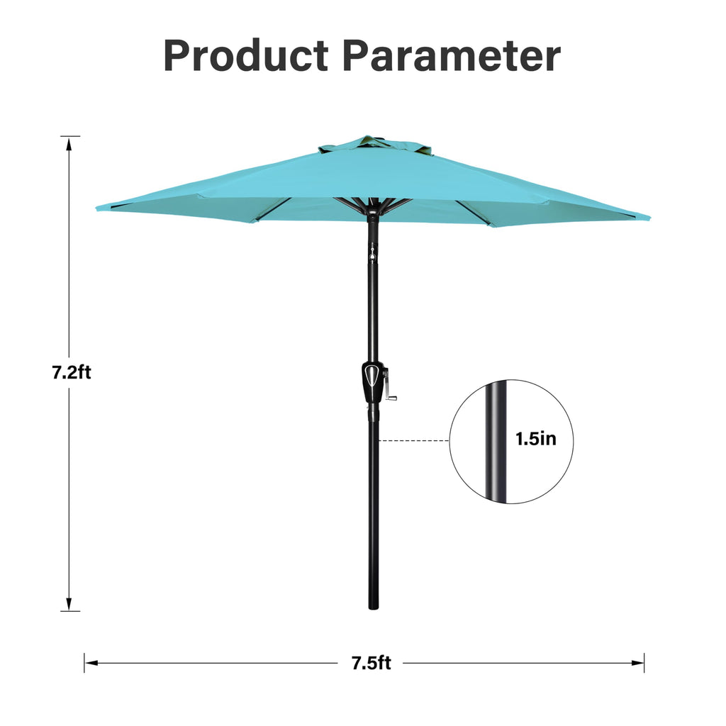 Simple Deluxe 7.5Ft Patio Umbrella Outdoor Table Market Yard Umbrella With Push Button Tilt/Crank, 6 Sturdy Ribs For Garden, Deck, Backyard, Pool, Turquoise