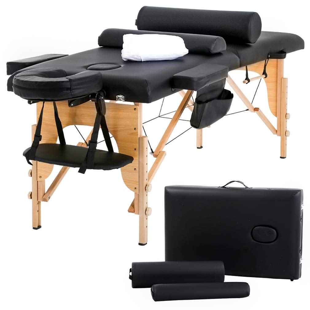 BestMassage Massage Table Portable Massage Bed 2 Fold Lash Bed Height Adjustable Spa Bed with Towel Hanger Oil Pouch Half Bolste