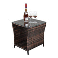 Wicker Rattan Side Table, Outdoor Square Rattan Coffee End Table with Tempered Glass Top and Storage for Patio Porch Lawn (Black