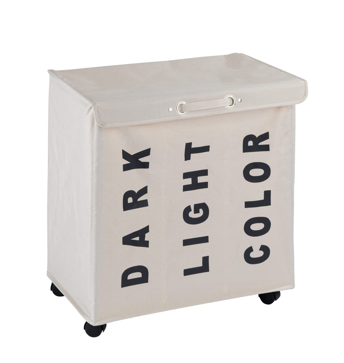 WENKO Trivo Laundry Sorter with 3 Sections (Dark, Light, Color), Laundry Basket on Wheels with Handle, Laundry Hamper with Lid, 