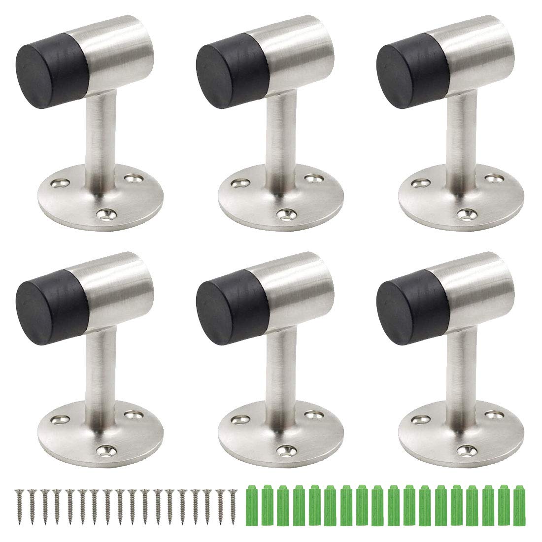 Phituoda 3 Inch / 75Mm Heavy Duty Floor Stop, Door Stopper Stainless Steel Brushed Nickel - Pack Of 6