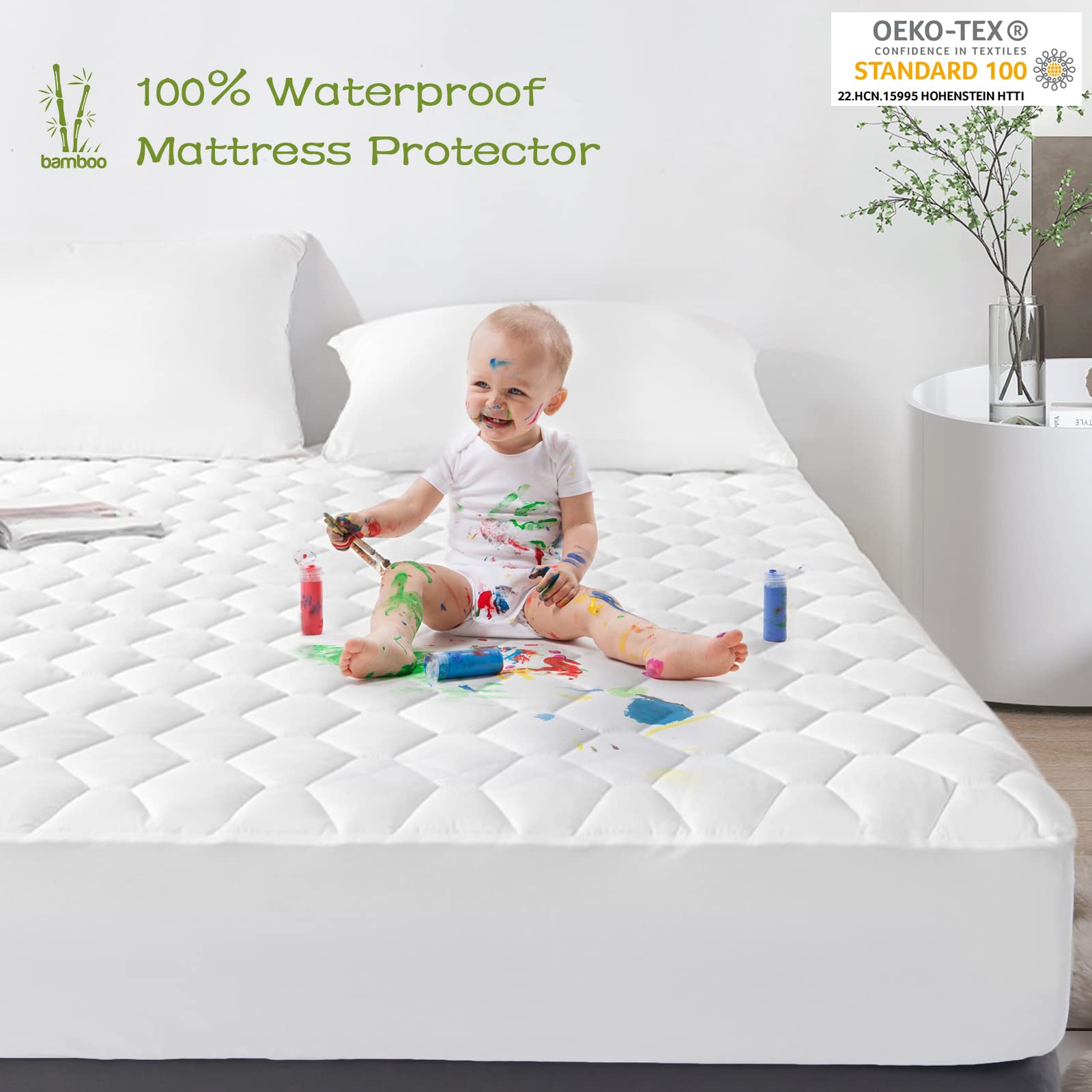 Grt Twin Mattress Protector Waterproof, Rayon From Bamboo, Cooling Quilted Fitted Mattress Pad, Noiseless Waterproof Mattress Co