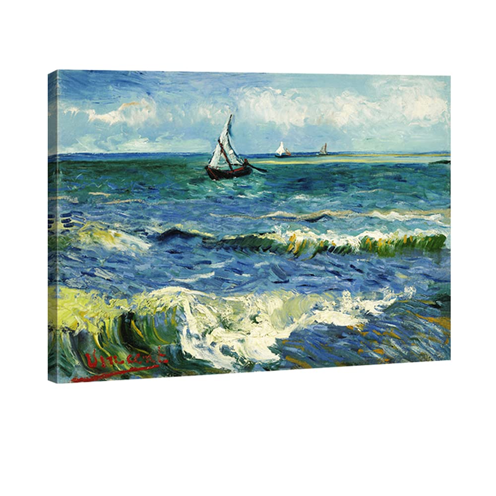 Wieco Art Seascape at Saintes Maries by Vincent Van Gogh Oil Paintings Reproduction Giclee Canvas Prints Sea Pictures on Canvas 