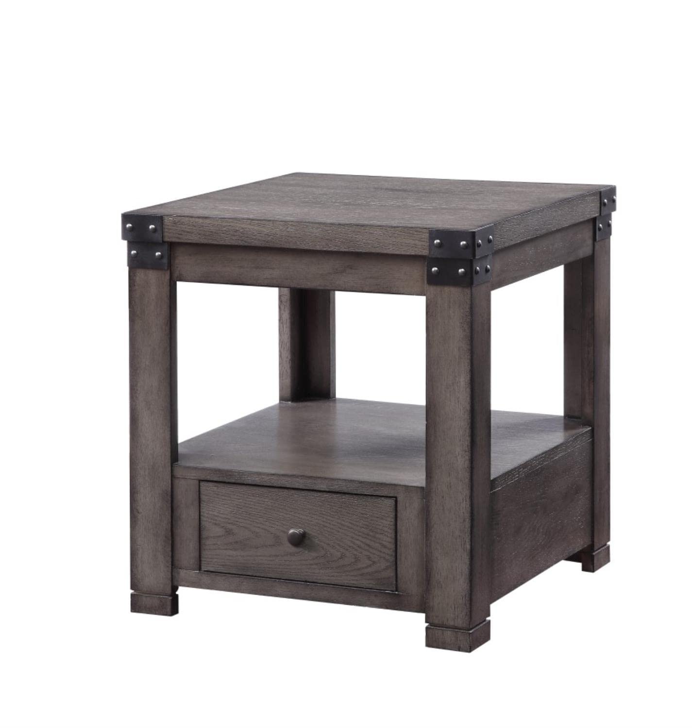 Acme Melville Square Wood Top 1-Drawer End Table in Ash Gray