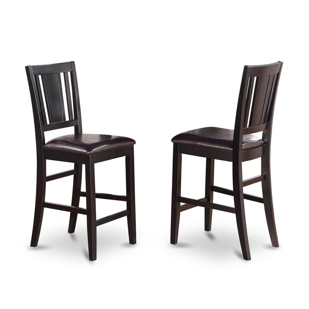 East West Furniture Buckland Counter Height Stools-Faux Leather Upholstered Wooden Chairs, Set of 2, Black