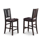 East West Furniture Buckland Counter Height Stools-Faux Leather Upholstered Wooden Chairs, Set of 2, Black