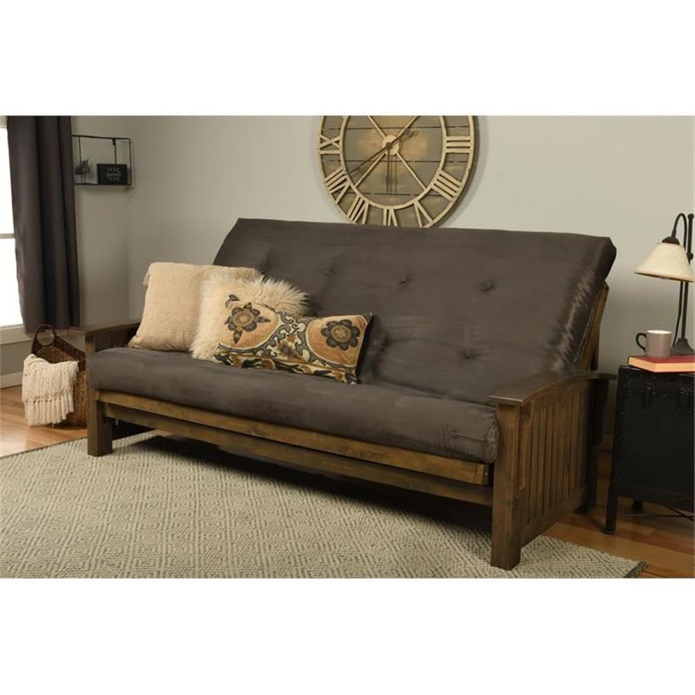 Kodiak Furniture Washington Queen Size Futon Frame and Mattress Set - Wood Futon Frame with Mattress Included in Suede Gray Color