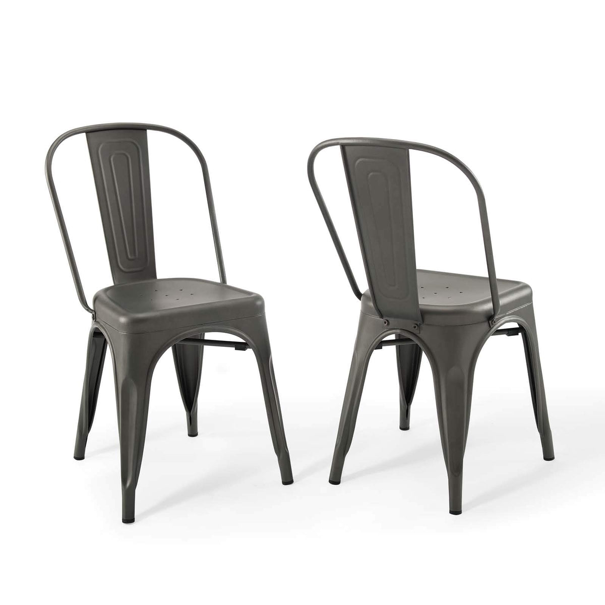 Modway Promenade Industrial Modern Steel Metal Bistro Dining Chairs In Gunmetal-Set Of 2