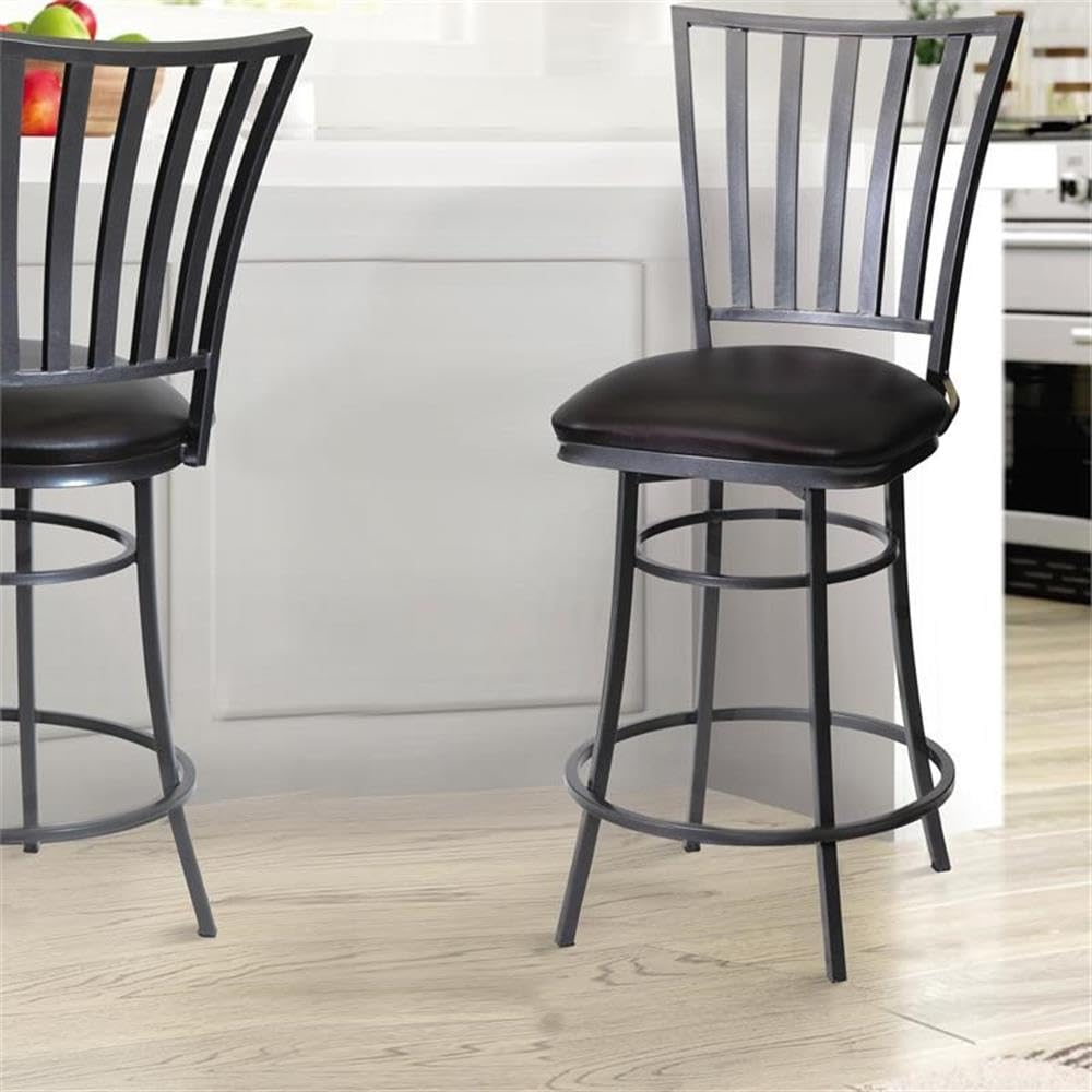 Steve Silver Stellan Swivel Stool Counter Chair, Gun Metal, for Kitchen, Dining Room, Full 360 Degree Swivel Seat, 19.46 x 18..11 x 38.58 in