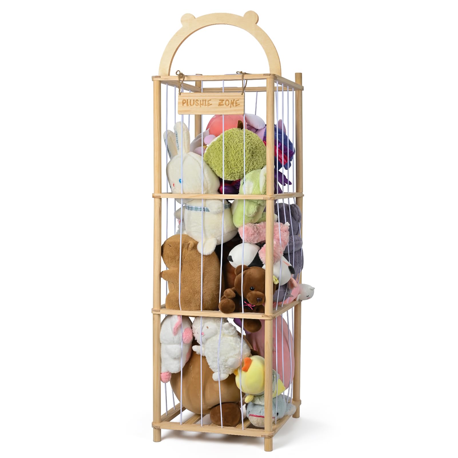 Ocerave Stuffed Animal Storage, Vertical Stuff Animal Organizer With Thicker Elastic Band, Solid Wood Toy Storage Organizer Deco