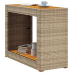 vidaXL Patio Side Table - Wooden Top, Poly Rattan, Beige/Brown, 39.4"x15.7"x29.5" for Garden, Backyard, Patio