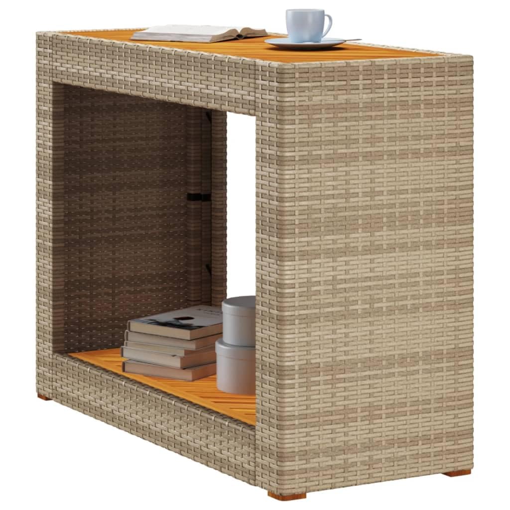 vidaXL Patio Side Table - Wooden Top, Poly Rattan, Beige/Brown, 39.4"x15.7"x29.5" for Garden, Backyard, Patio