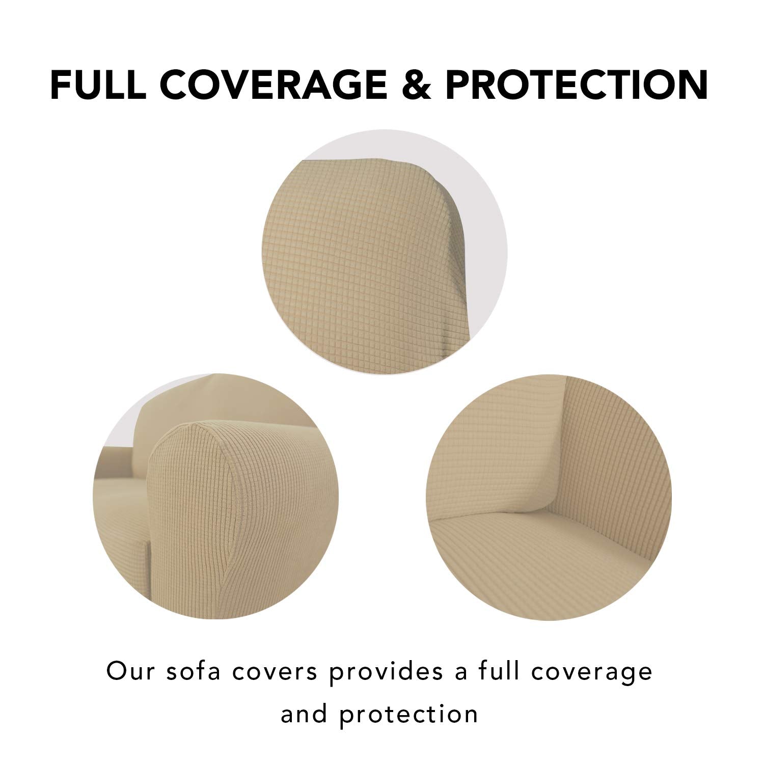 Purefit Stretch Loveseat Sofa Slipcover – Spandex Jacquard Non Slip Soft Couch Sofa Cover, Washable Furniture Protector With Non Skid Foam And Elastic Bottom For Kids (Loveseat, Sand)