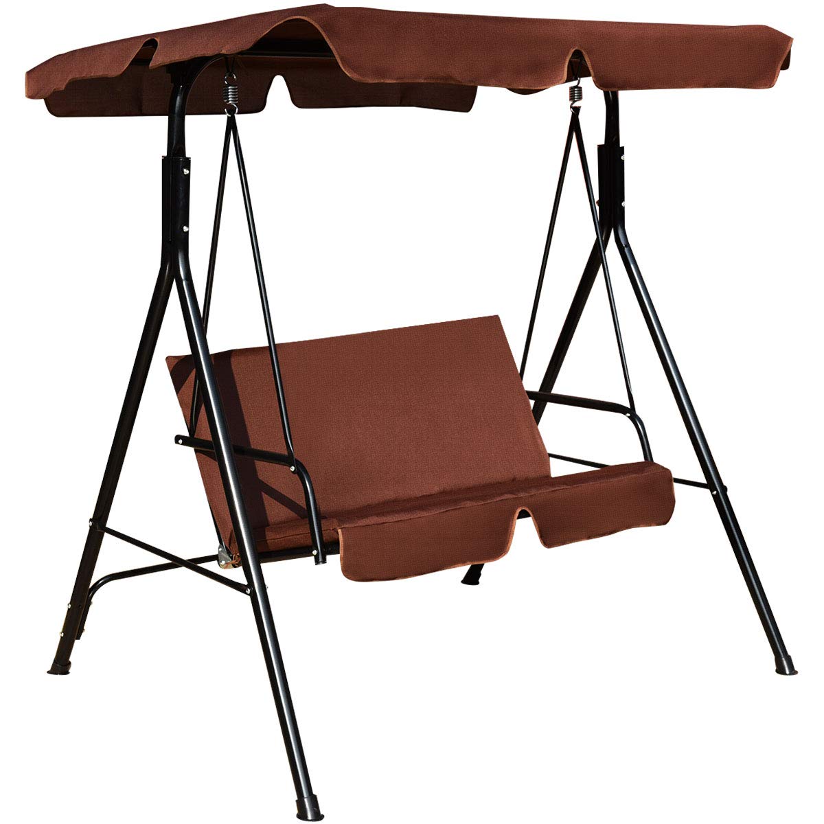 Tangkula 2 Person Porch Swing, Outdoor Swing With Removable Cushions, Solid Steel Structure, Patio Swing With Adjustable Canopy