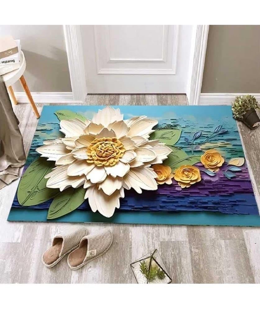 5D Door Flower Mat 5D Bathroom Flower Mat Visual AntiSlip Absorbent Mat | Quick Drying NonSlip Bath Mat | Anti Skid Water Soak