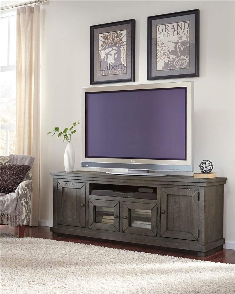 Progressive Furniture Willow 74 Inch Tv Console, Distressed Dark Gray