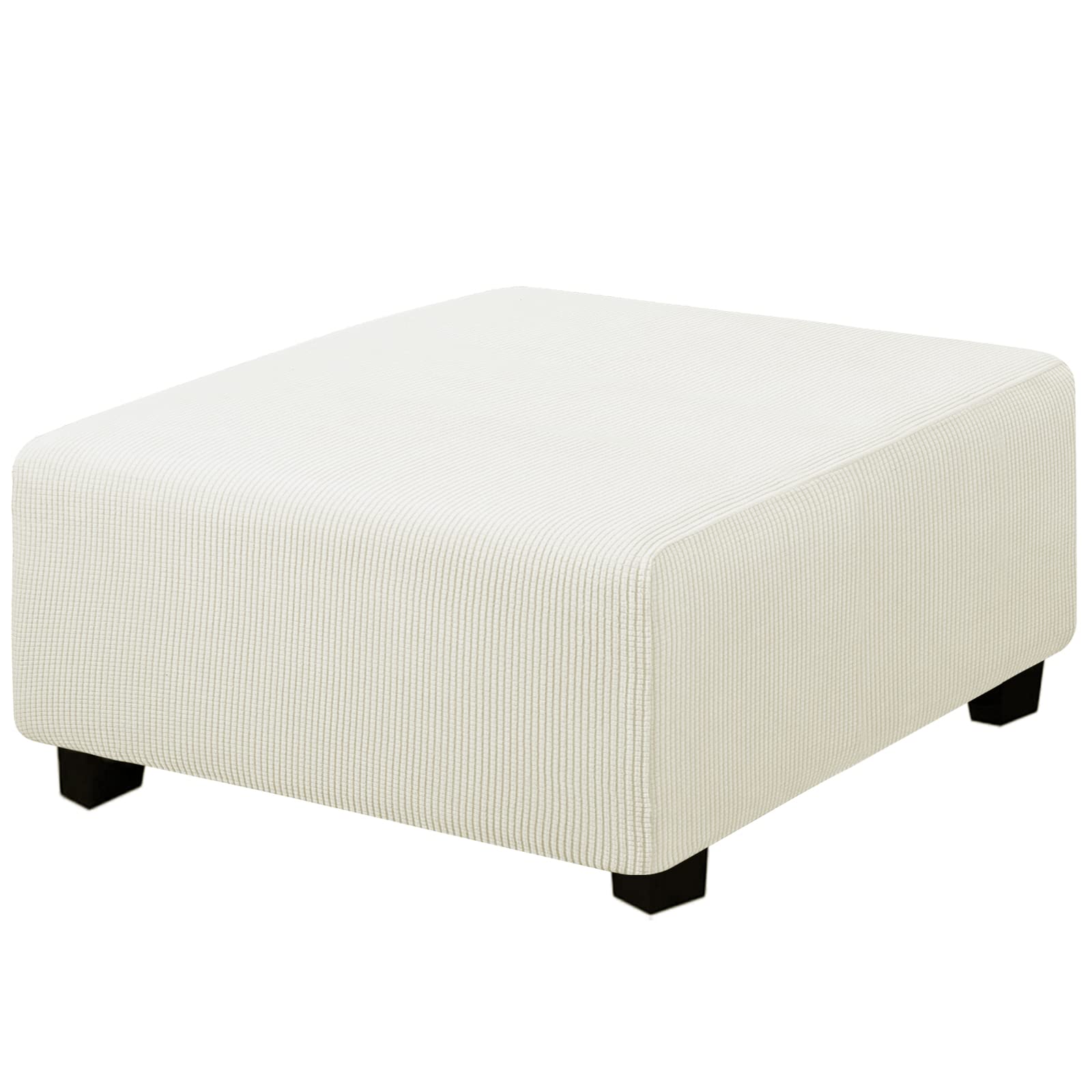 Easy-Going Stretch Square Ottoman Cover 40X40X15 Inch Folding Storage Stool Furniture Protector Soft Rectangle Slipcover With Elastic Bottom Cream