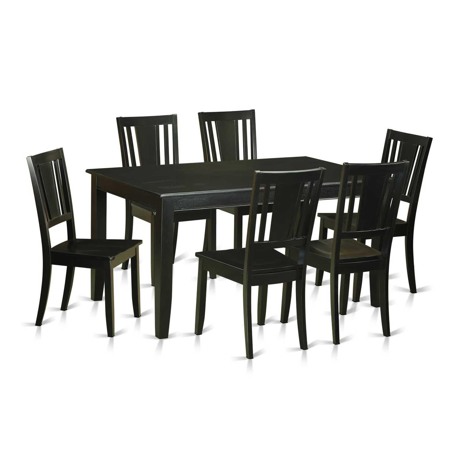East West Furniture Dule7-Blk-W 7 Pc Dining Room Set For 6 -Dining Table And 6 Chairs For Dining Chairs