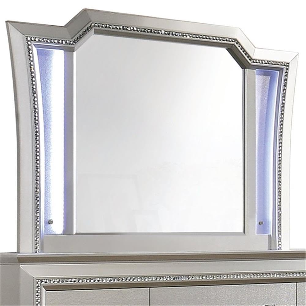 Acme Kaitlyn Wooden Frame Mirror With Led In White And Champagne