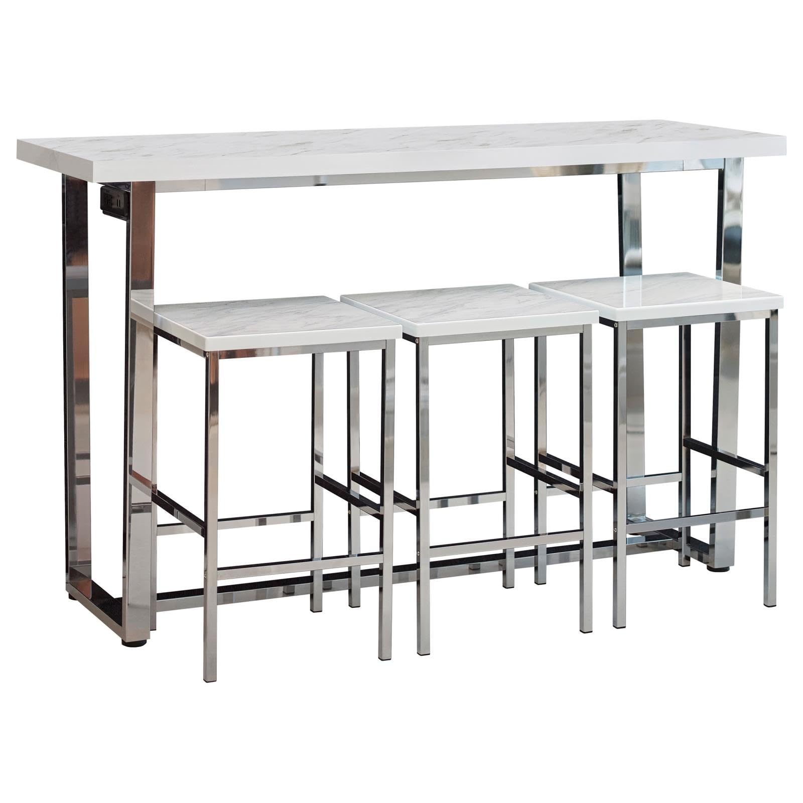 Coaster Furniture Marmot 4-Piece Rectangle Marble Counter Height Set Table White and Chrome 182253