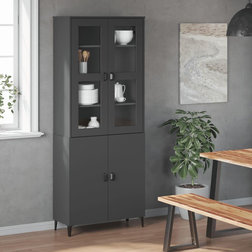 vidaXL Anthracite Gray Pine Wood Top for Highboard/Sideboard - Industrial Style Storage with Glass Doors and Shelves 31.5x13.8x43.3