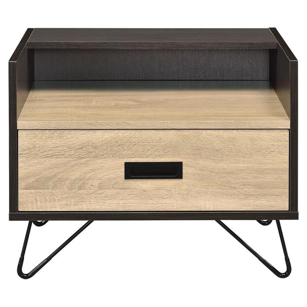 Acme Melkree Wooden Accent Table With Storage Drawer In Oak And Black