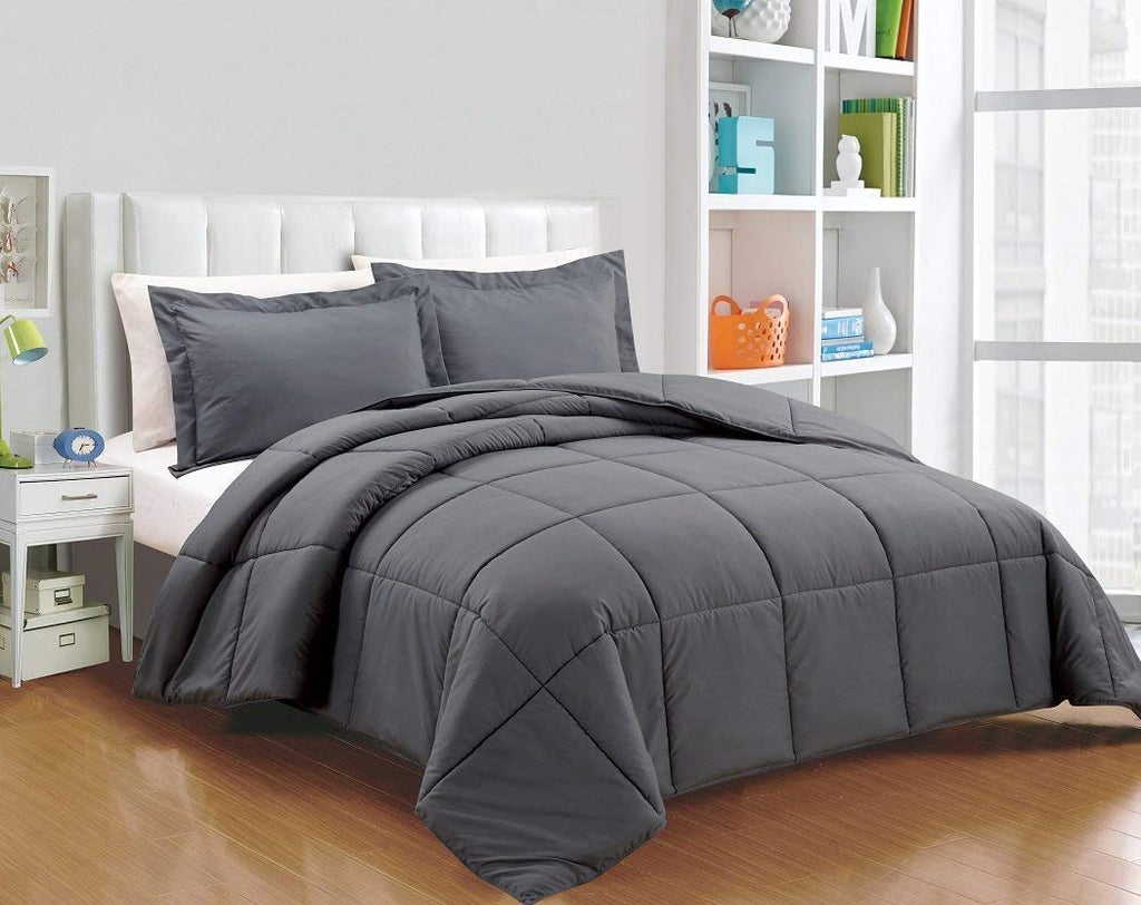 Chezmoi Collection 3-Piece Down Alternative Comforter Set (King, Gray)