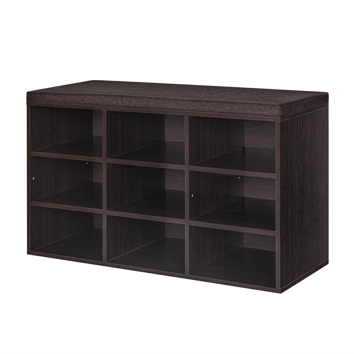 Dinzi Lvj Shoe Bench, 9 Cubbies Shoe Organizer For Entryway, Storage Bench With Cushion, Cubby Shoe Rack With Adjustable Shelves For Living Room, Bedroom, Mudroom, Hallway, Espresso