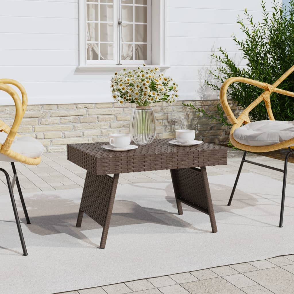 vidaXL Foldable Brown Side Table - Weather Resistant Poly Rattan, Powder-Coated Steel Frame, Space Efficient Design, Suitable for Indoor and Outdoor Use