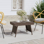 vidaXL Foldable Brown Side Table - Weather Resistant Poly Rattan, Powder-Coated Steel Frame, Space Efficient Design, Suitable for Indoor and Outdoor Use