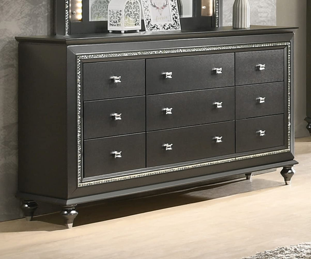 Acme Kaitlyn Wooden 9-Drawer Dresser In Metallic Gray