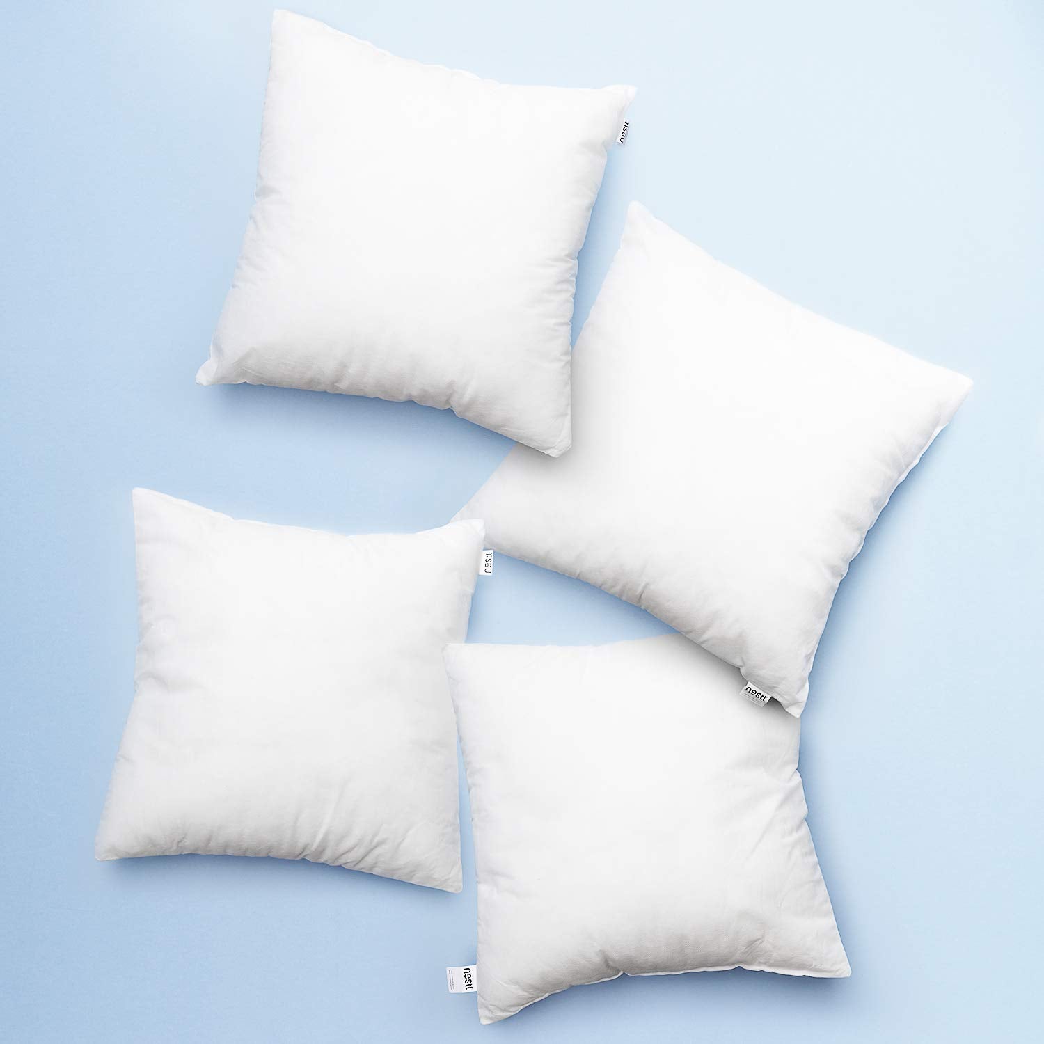 Nestl 18X18 Pillow Inserts - Throw Pillow Insert 18X18, 4 Pack Square Pillows, Decorative 18X18 Pillows Throw White, 18 X 18 Pillow Insert, Lumbar Pillow Insert For Bed And Couch