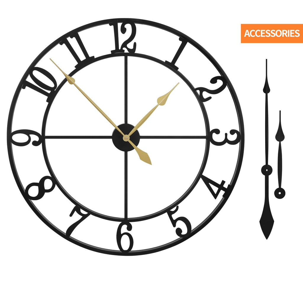 Leike Extra Large Wall Clocks,Silent Little Ticking,Battery Operated Vintage Round Modern Metal Wall Clock For Living Room, Bedr