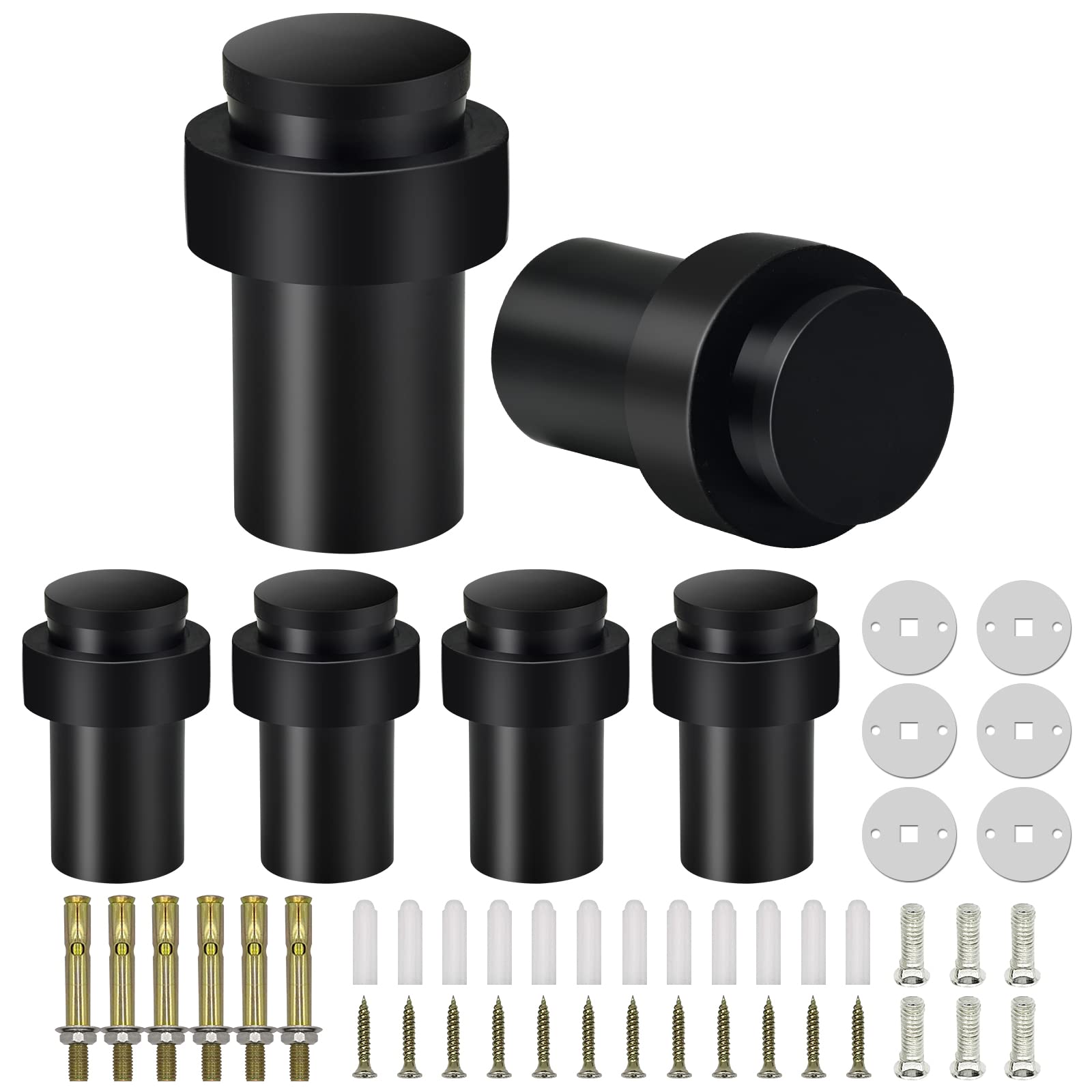 Kolako Door Stoppers, Cylindrical Floor Mount Door Stop Black Heavy Duty Door Stops Stainless Steel Safety Floor Doorstops For W