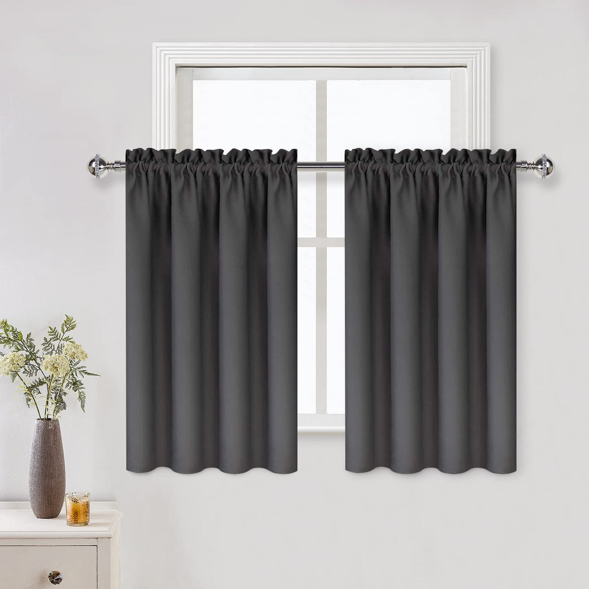 Dwcn Dark Grey Short Blackout Curtains For Small Window, Thermal Insulated Energy Saving Room Darkening Curtains For Kitchen/Bed