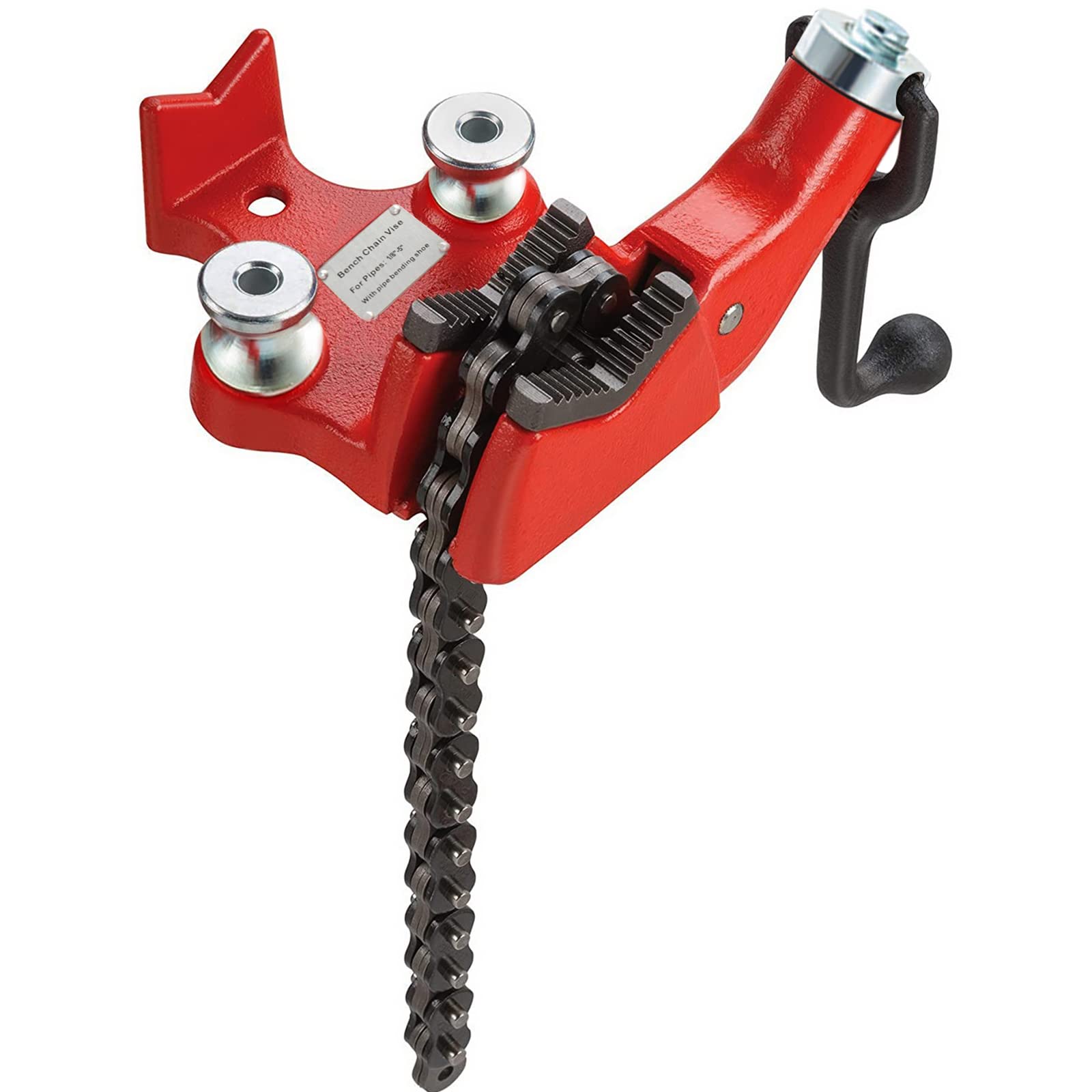 Mophorn Screw Bench Chain Vise 1/8 to 5-Inch Pipe Capacity, Heavy Duty Bench Chain Pipe Vise with Crank Handle, Neoprene-Coated 