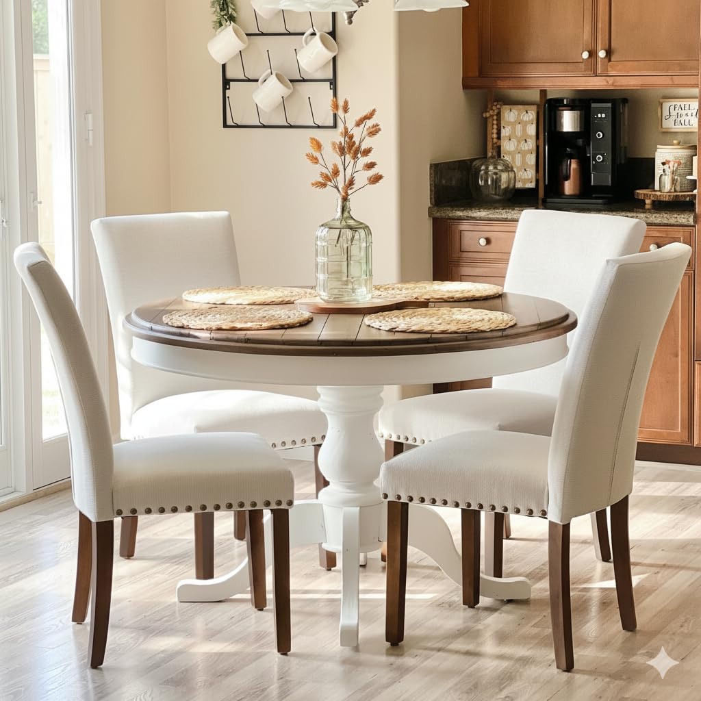 COLAMY Upholstered Dining Chairs Set of 4, Parsons Style Linen Beige Accent Chairs with High Back, for Round Kitchen Table or Sm