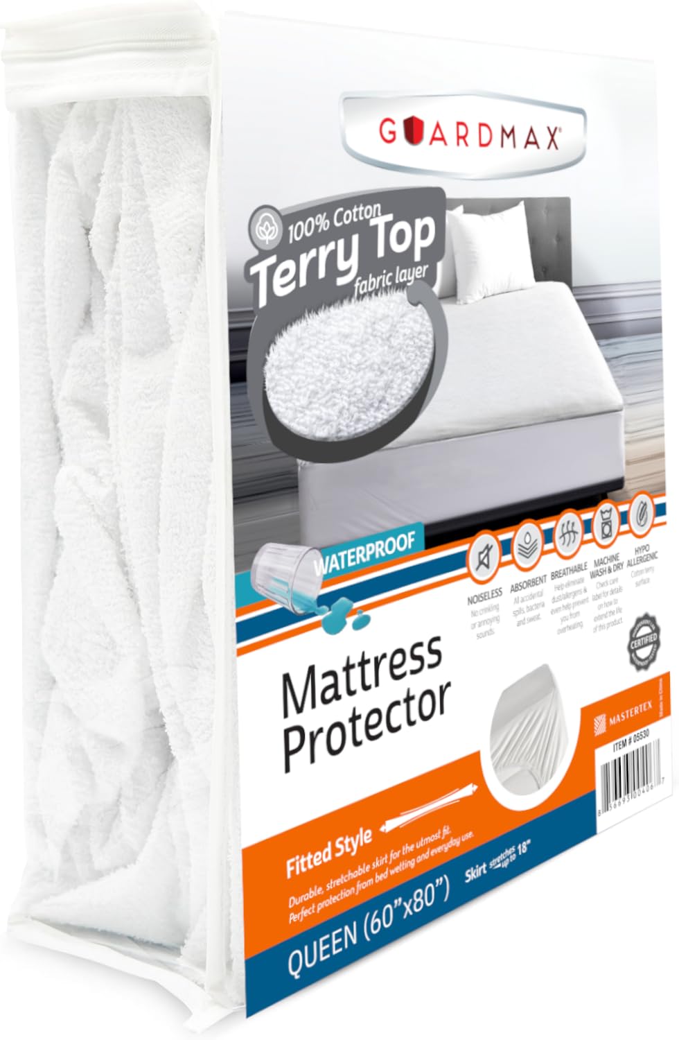 Guardmax Terry Cotton Queen Mattress Protector - 100% Waterproof And Hypoallergenic Queen Size Mattress Cover Fitted Sheet - Pro