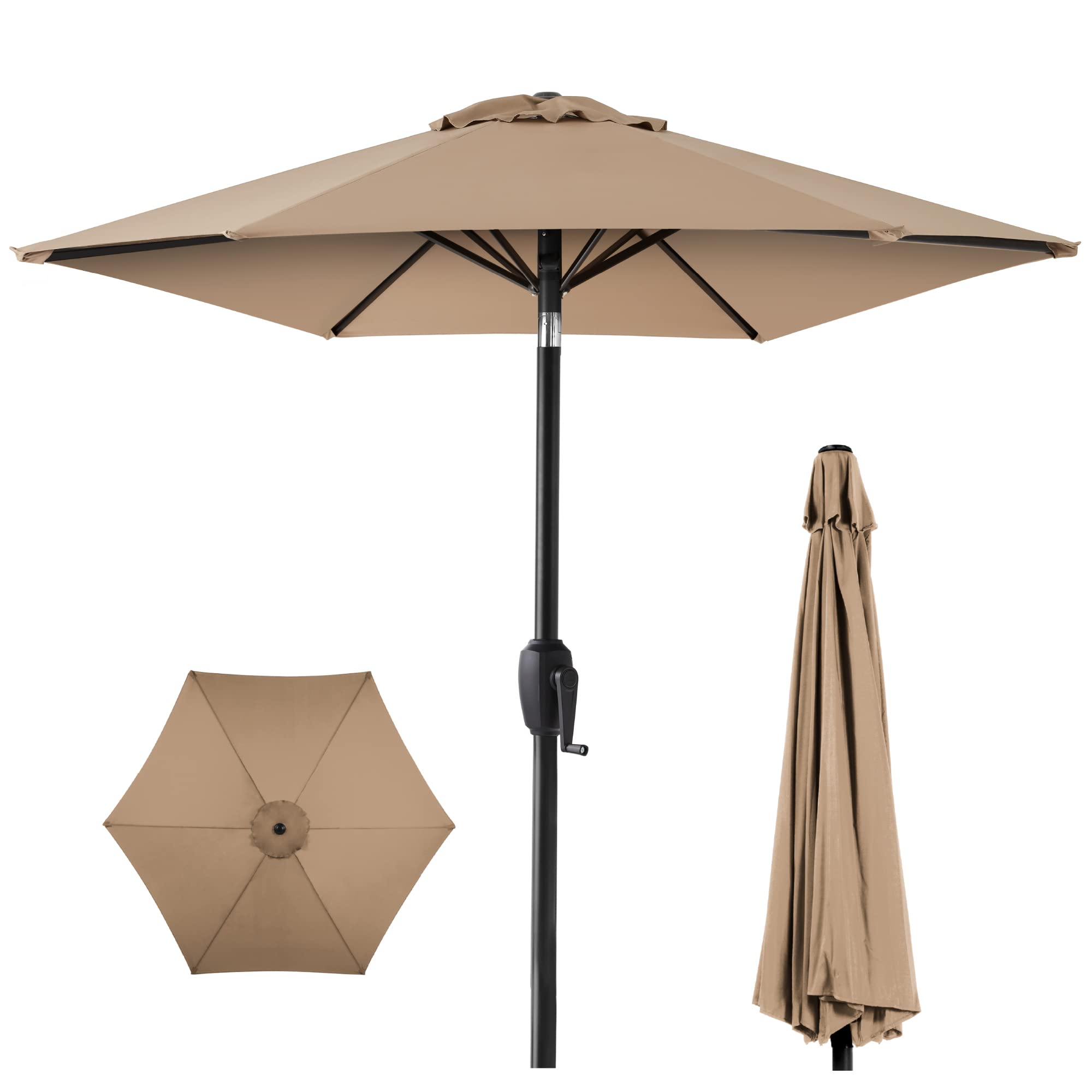 Best Choice Products 7.5Ft Heavy-Duty Round Outdoor Market Table Patio Umbrella W/Steel Pole, Push Button Tilt, Easy Crank Lift - Tan