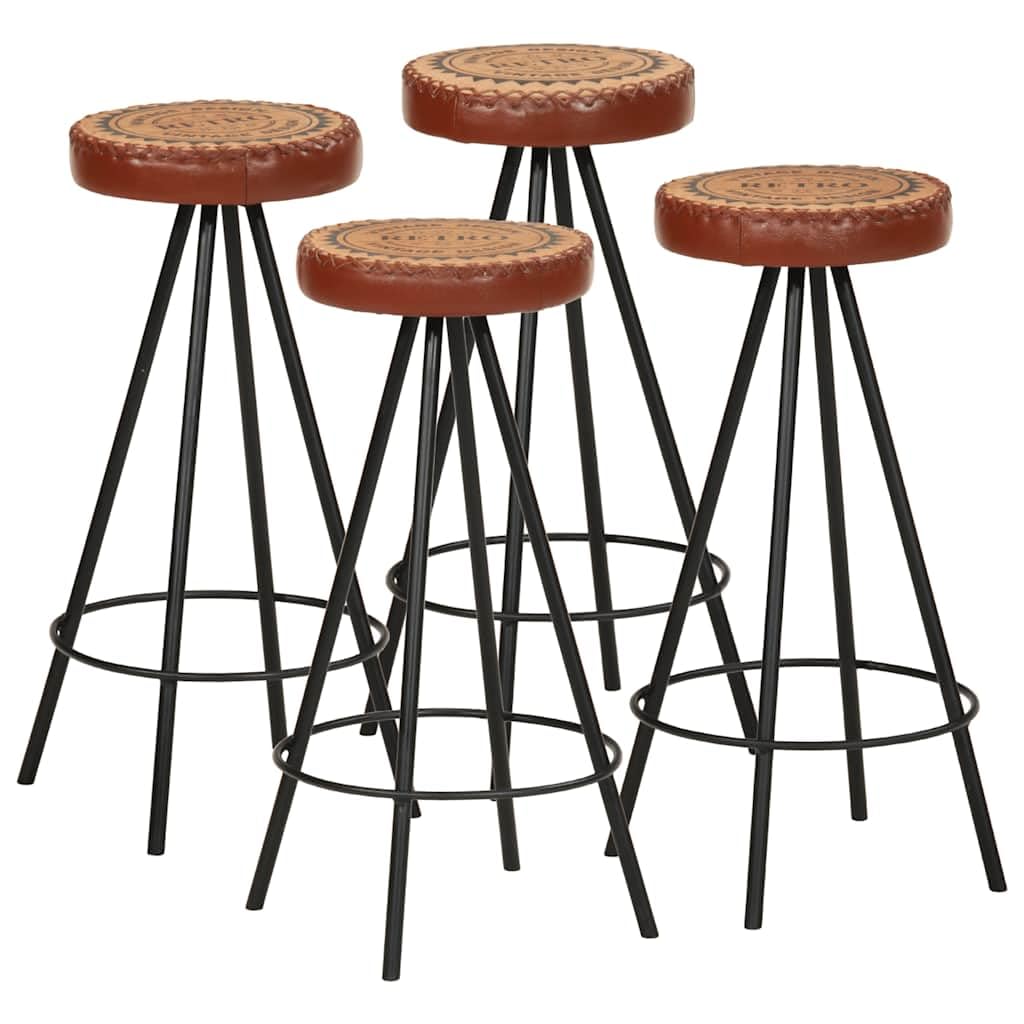 vidaXL, Set of 4 Leather Bar Stools with Steel Legs, Brown and Black, Industrial Style, Easy Assembly, Comfort, Durability