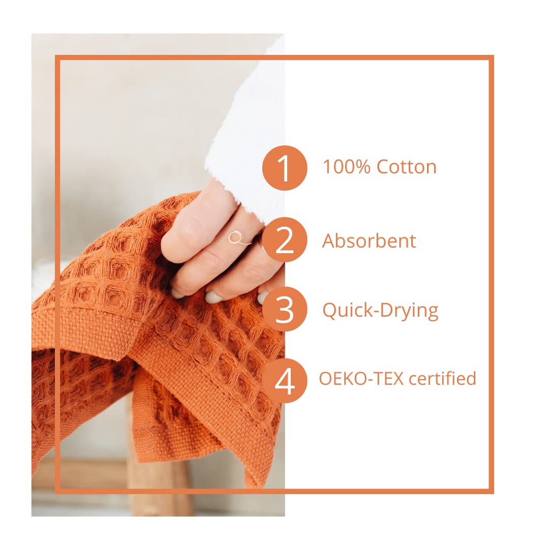 Sea Me At Home Waffle Washcloth Set, 100% Cotton (4 Pcs Washcloth 13X13 Inches, Terra)