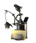 Wine Bodies Handmade Metal Fisherman Fishing Business Card And Pen Holder