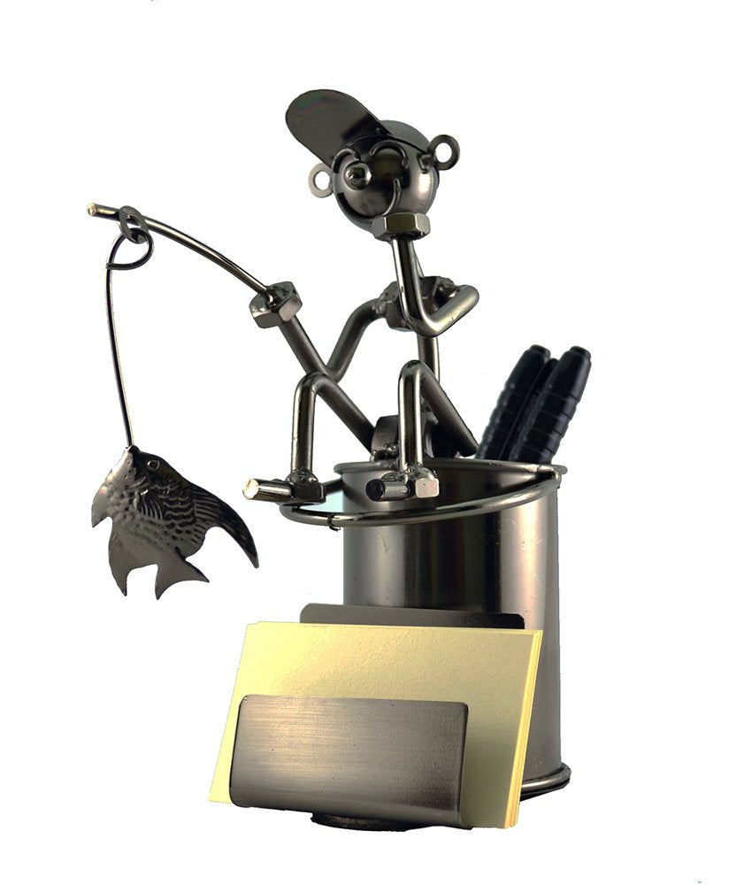 Wine Bodies Handmade Metal Fisherman Fishing Business Card And Pen Holder