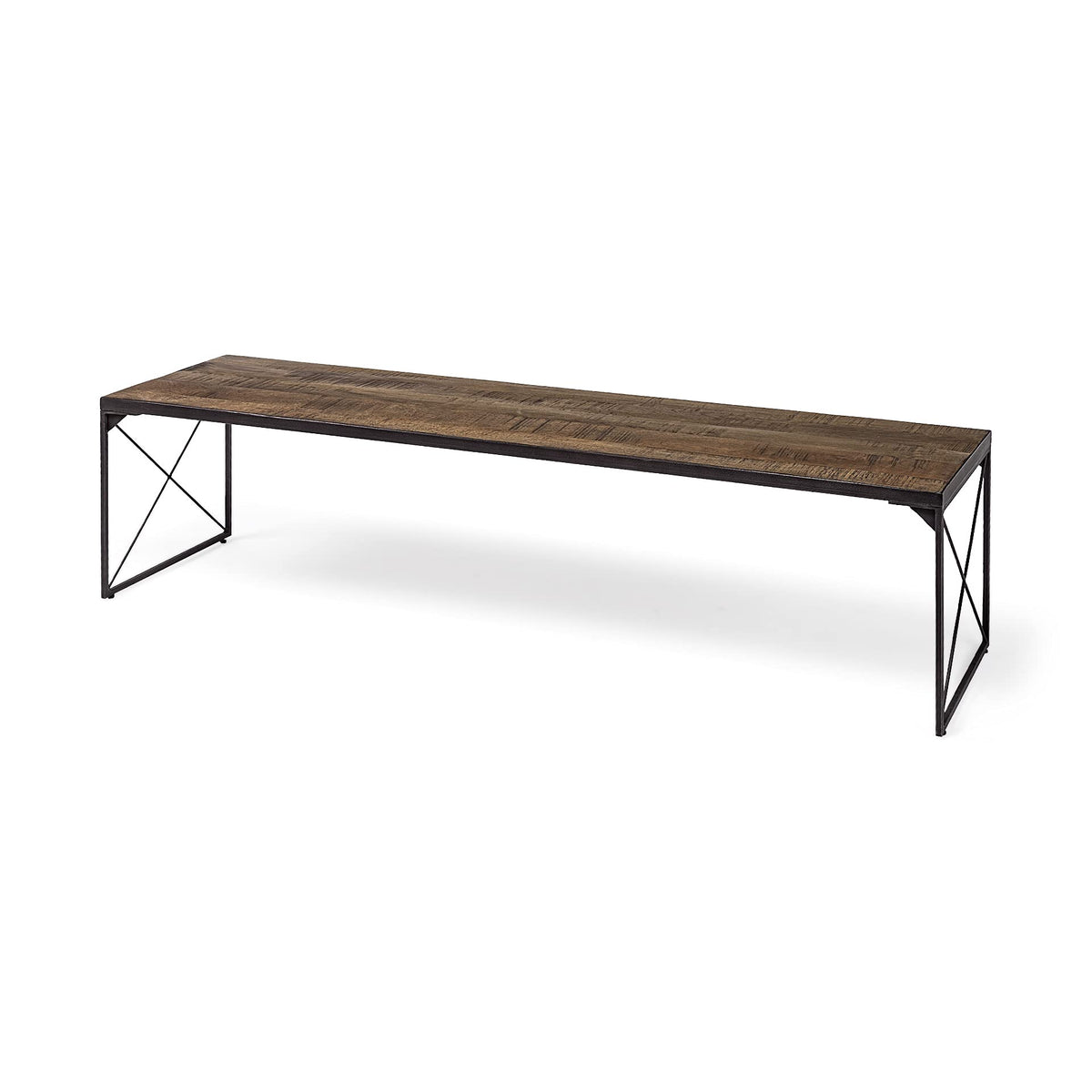 HomeRoots Rectangular Mango Wood/Medium Brown Top and Black Iron Base Accent Bench