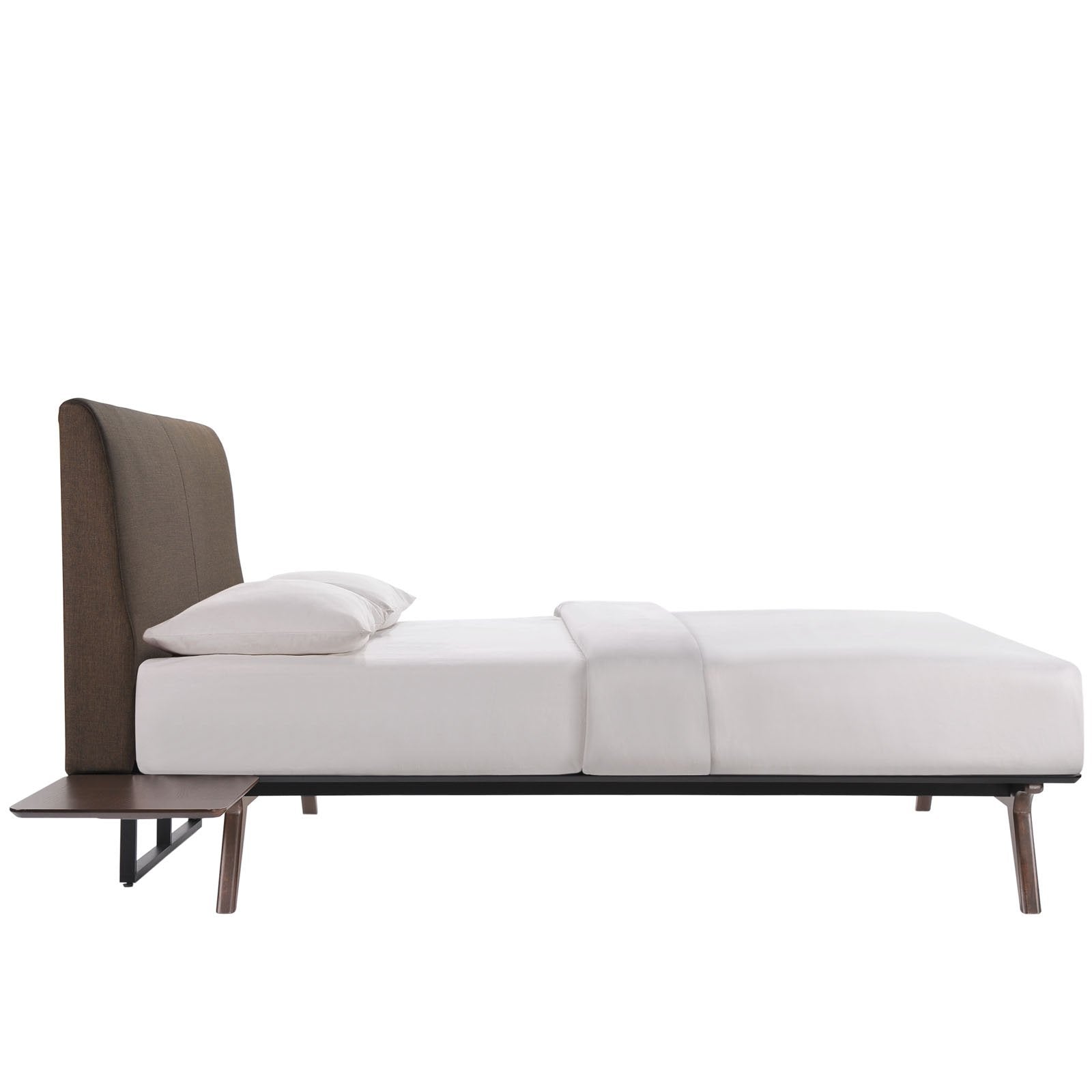 Modway Tracy Mid-Century Modern Wood Platform Queen Bed with Two Nightstands in Cappuccino Brown