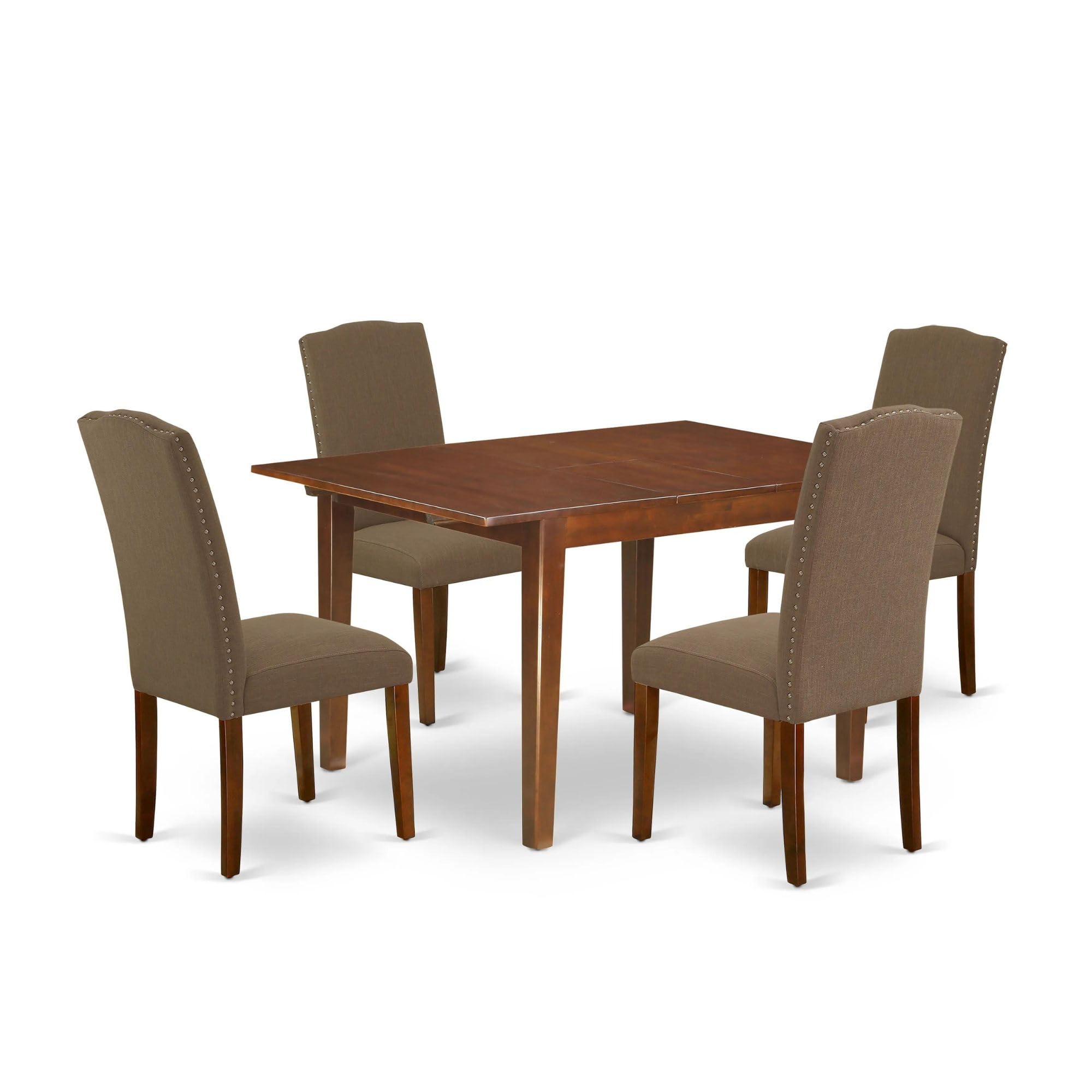 East West Furniture Mlen5-Mah-18 5 Piece Modern Dining Table Set Includes A Rectangle Wooden Table With Butterfly Leaf And 4 Dark Coffee Linen Fabric Parsons Chairs, 36X54 Inch, Mahogany