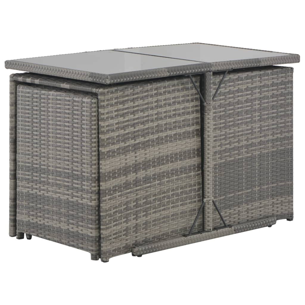 vidaXL 7 Piece Patio Dining Set with Cushions Poly Rattan Gray