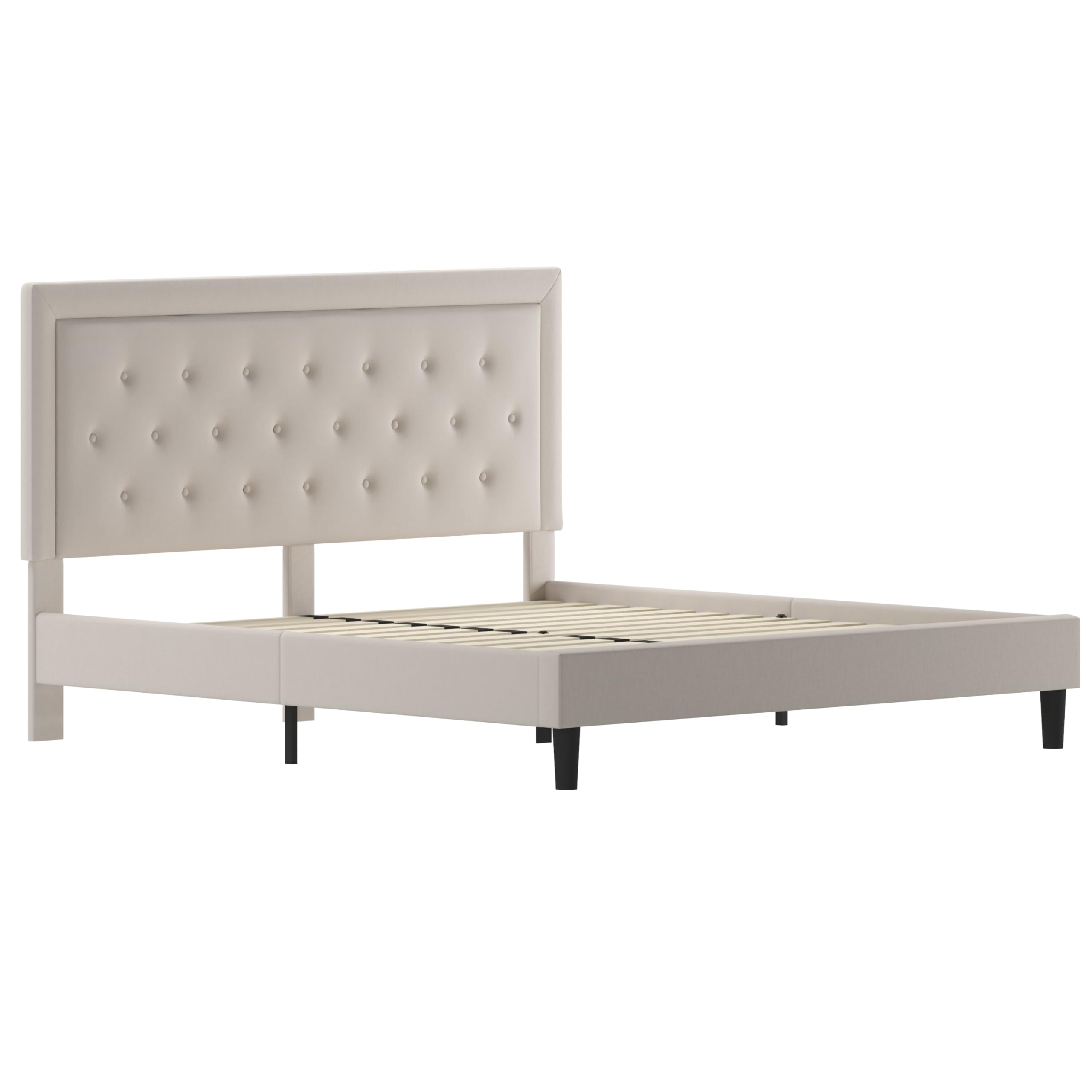 Flash Furniture Roxbury King Size Tufted Upholstered Platform Bed In Beige Fabric