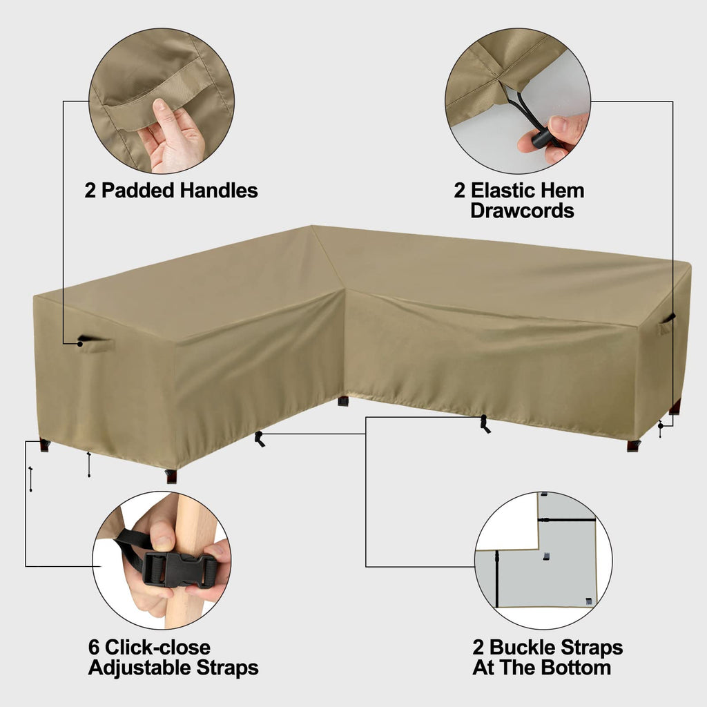 Purefit Outdoor Sectional Sofa Cover Waterproof L Shaped Patio Furniture Covers For Deck, Lawn And Backyard, 104”X83” Right Facing, Camel